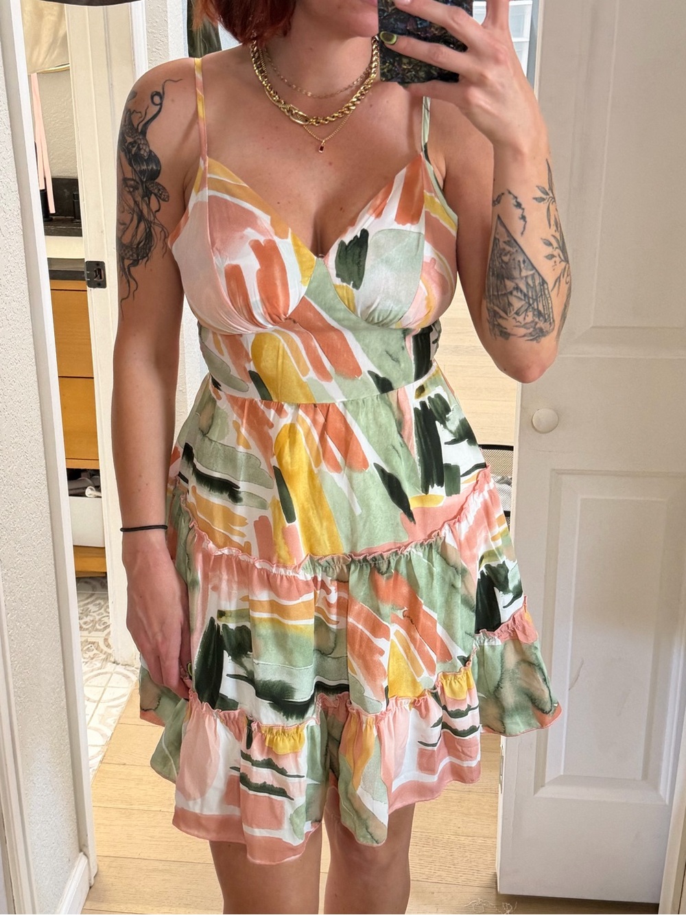 NWOT Floral Watercolor Tiered Sundress in Pink & Green
